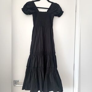 O.P.T. Black Tiered Smock Dress with Puff Cap Sleeves